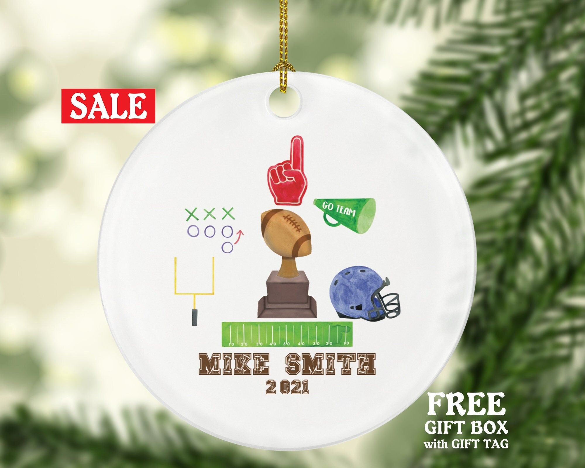 Football Rugby Team Player Gamer Christmas Ornament Personalized - Sports Match Boys Senior Gift Custom Name