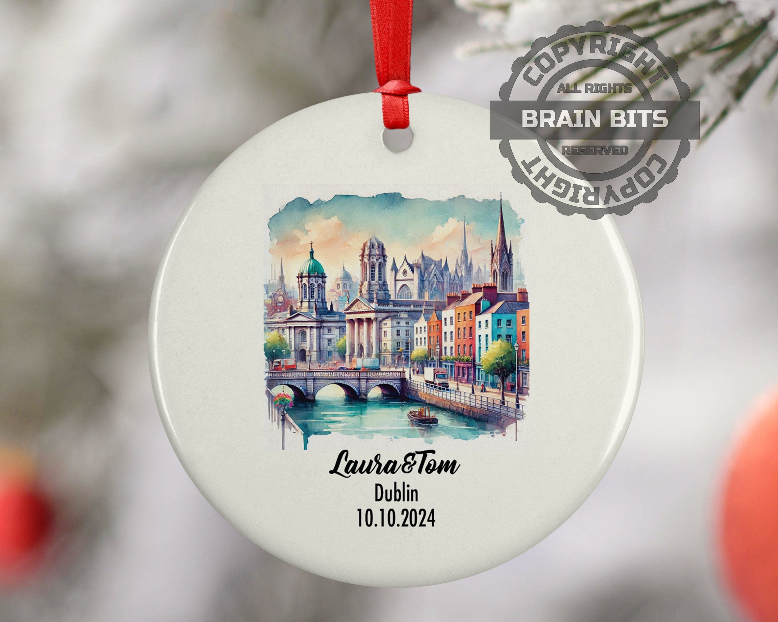 Dublin, Ireland, Ornament, Engagement, Married, Travel, Gift for Engaged Couple, Engagement Gift, Trip, Vacation Souvenir