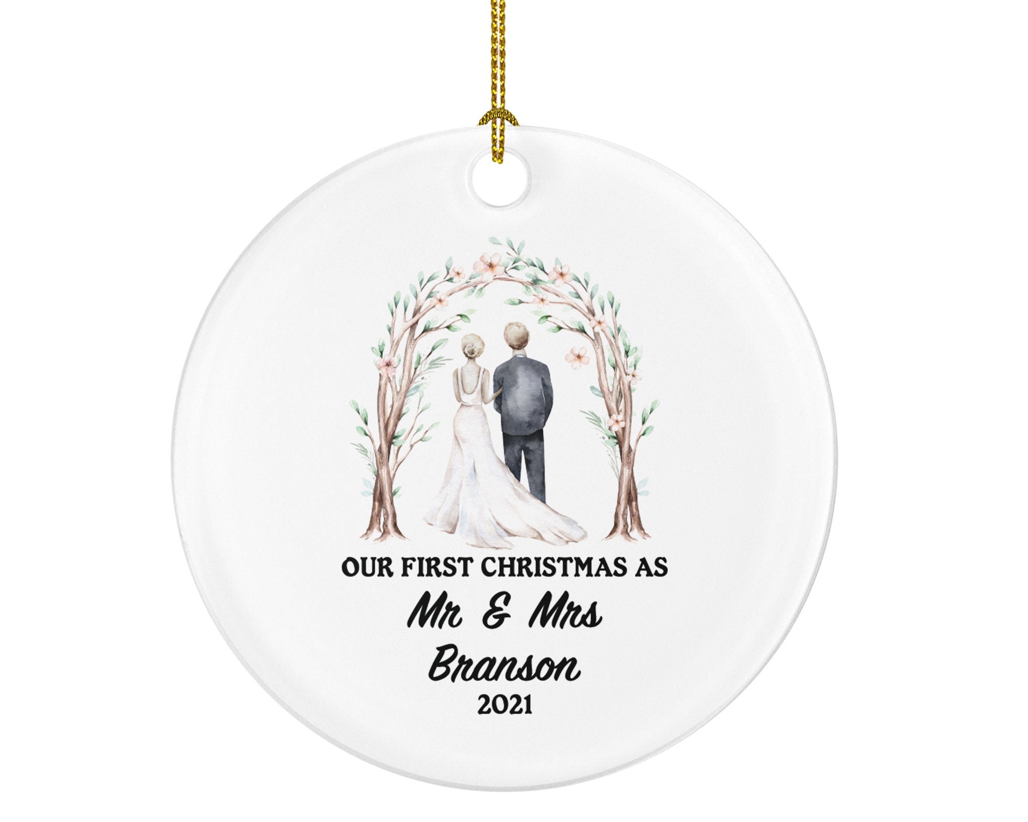 Our First Christmas as Mr & Mrs Wedding Couple Christmas Ornament Personalized - Newlywed Married Couple First Gift - Bride Groom
