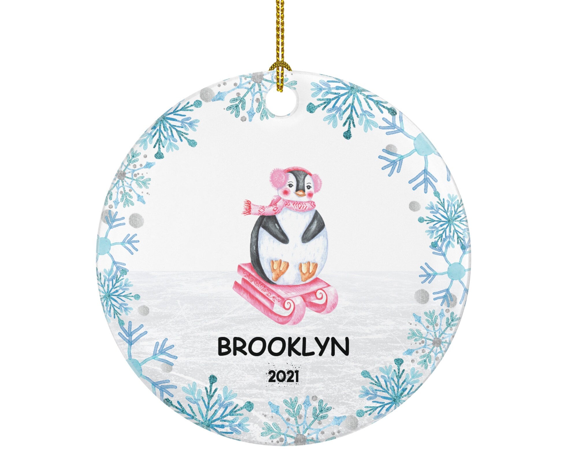 Sledding Christmas Ornament Personalized - Sled Penguin Holiday Winter Activity Sledder Custom Gift