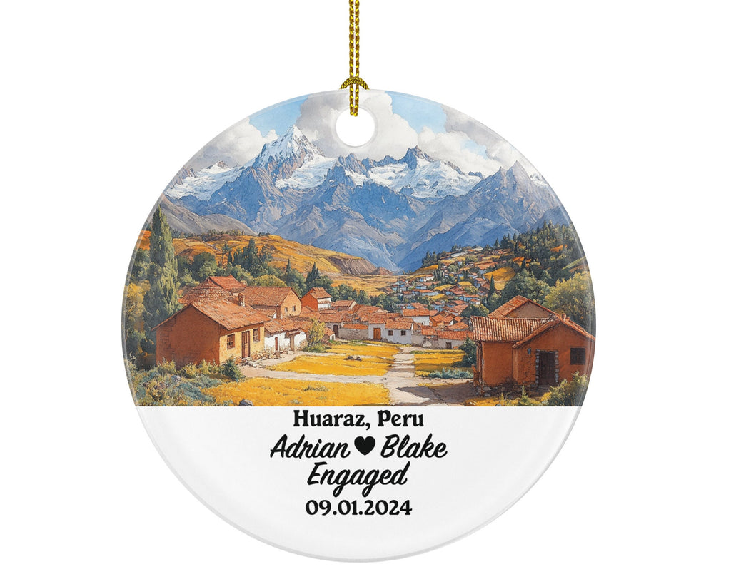 Huaraz Christmas Ornament Personalized - Peru Engaged Married Family Together Couple Travel Honeymoon Engagement Marriage