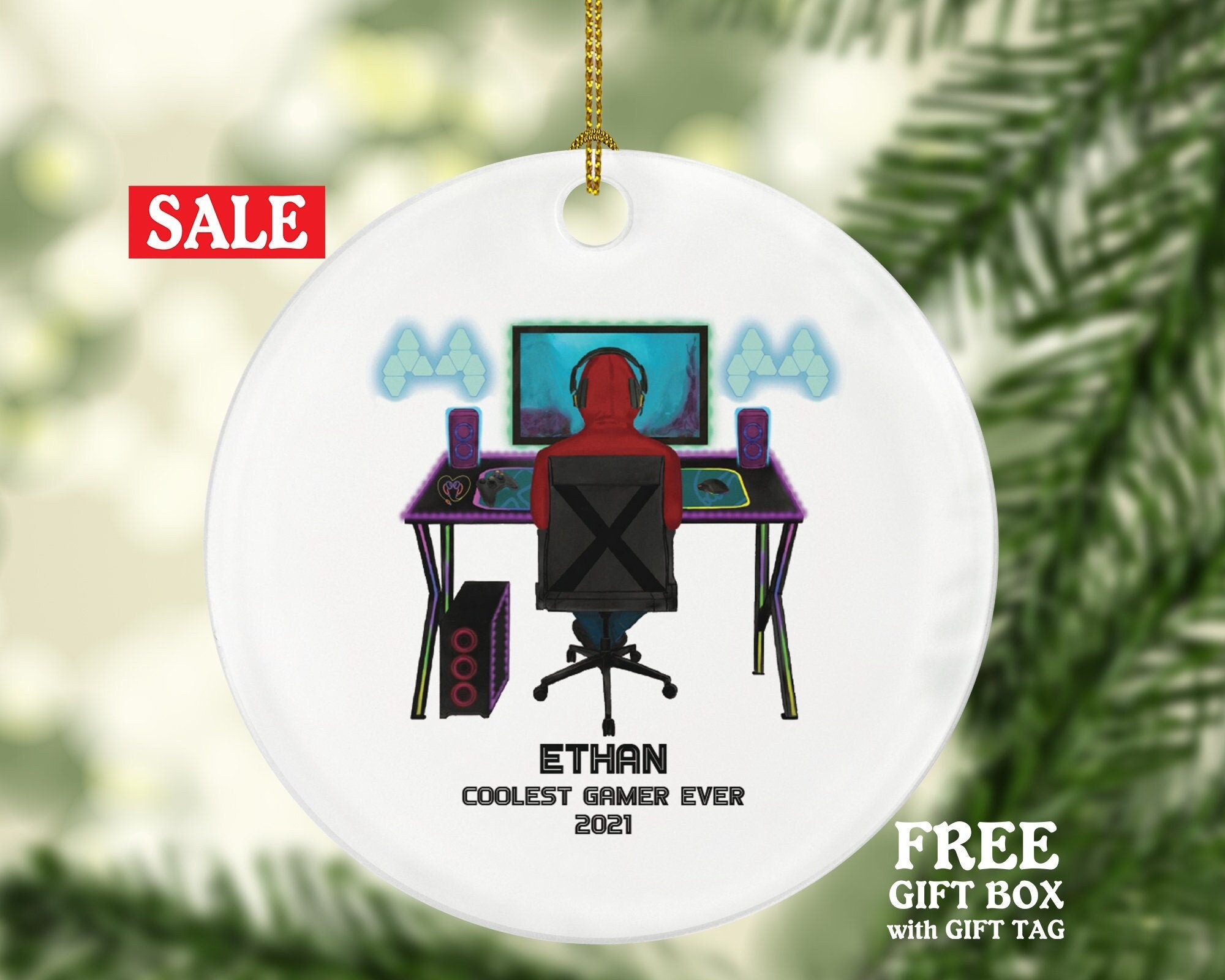 Video Game Player Gamer Boy Playing Game Christmas Ornament Personalized for Tree Gamer Male Controller Addict