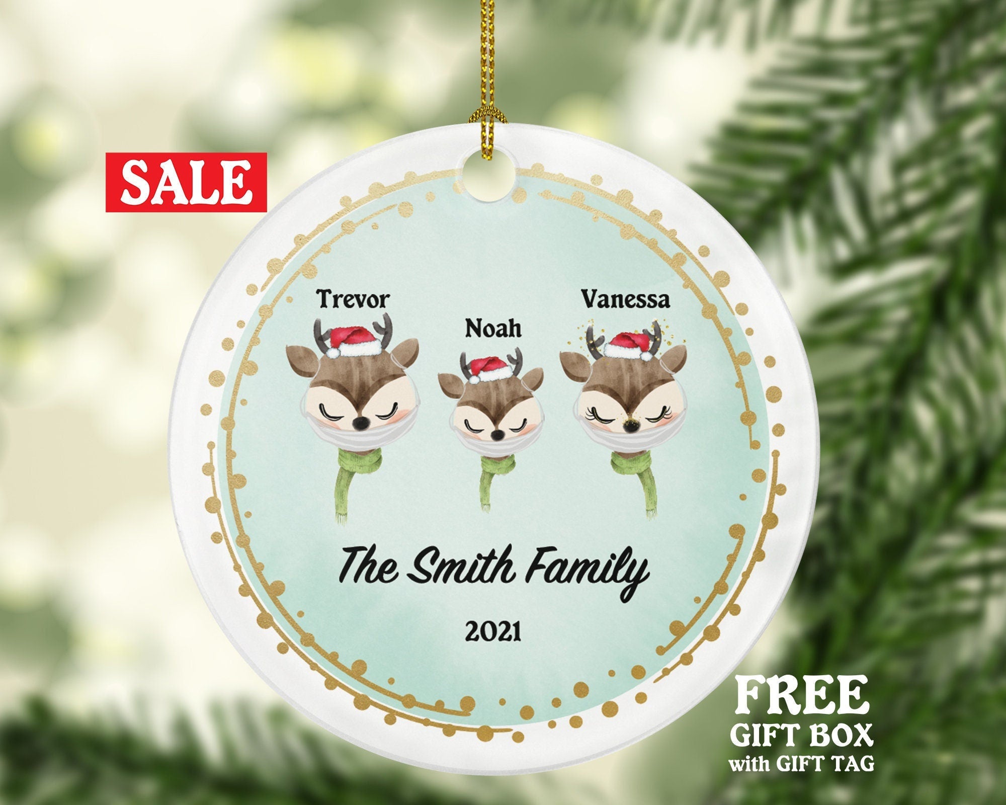 Family With Mask Personalized Ornament - Christmas Gift - 1,  2, 3, 4 Family Ornament