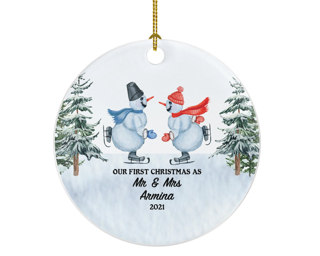 First Christmas as Mr & Mrs Married Couple Christmas Ornament Personalized - Newlywed Mr. and Mrs. Wedding Gift - Snowmen