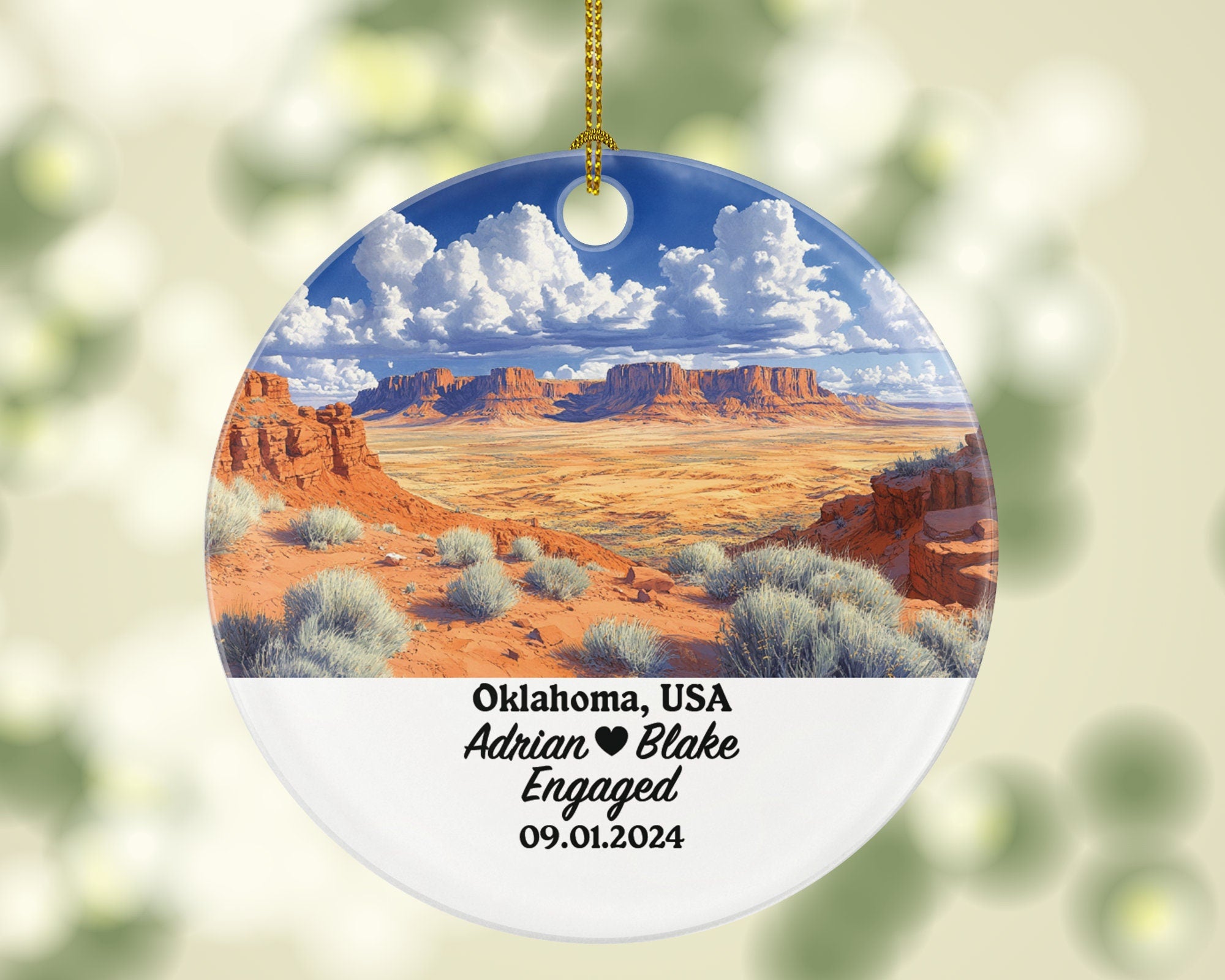 Oklahoma Christmas Ornament Personalized - OK Engaged Married Family Together Couple Travel Honeymoon Engagement Marriage