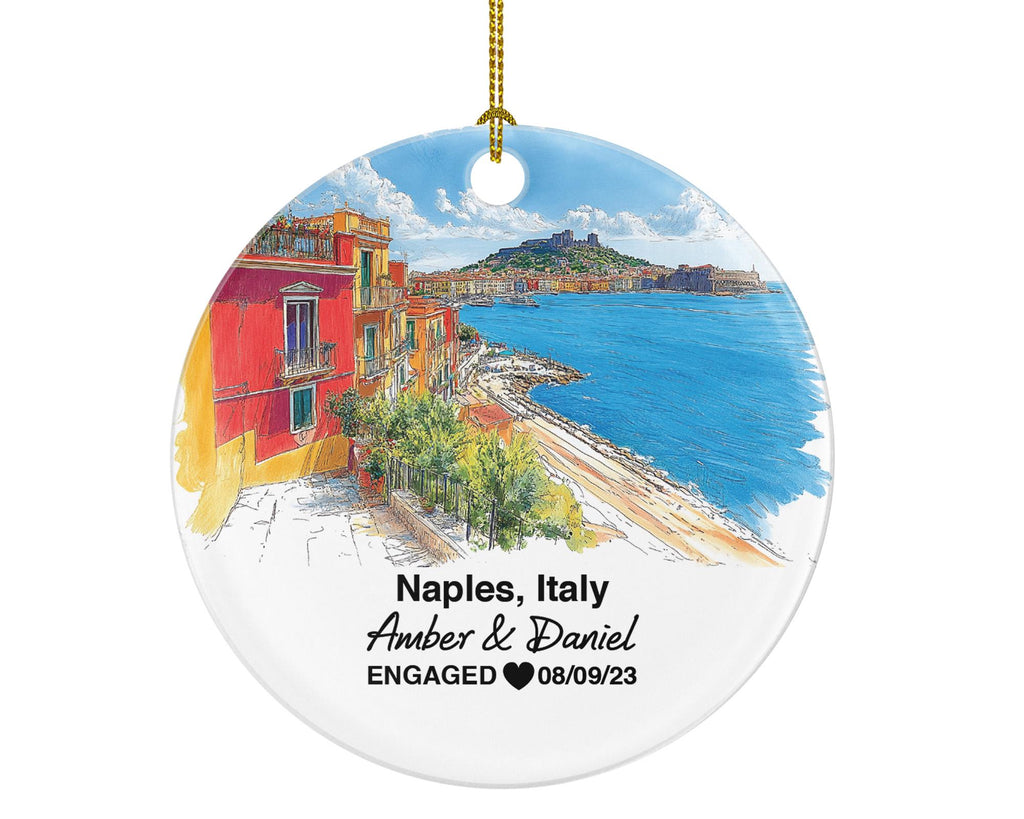 Custom Naples Italy Round Ceramic Christmas Ornament – Personalized Holiday Keepsake, Custom Couple Gift for Wedding or Honeymoon