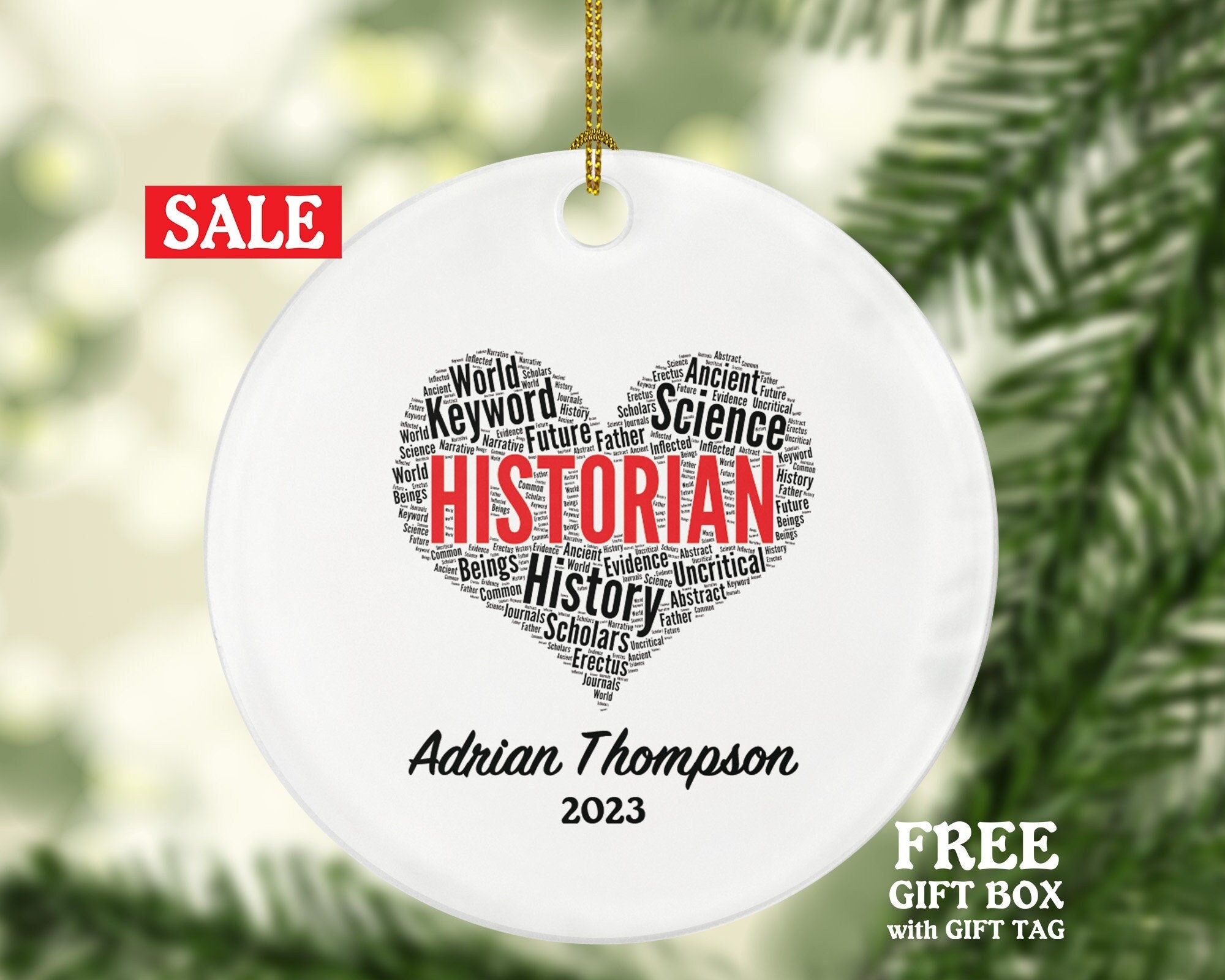 Historian Christmas Ornament Personalized - History Researcher Gift with Custom Name