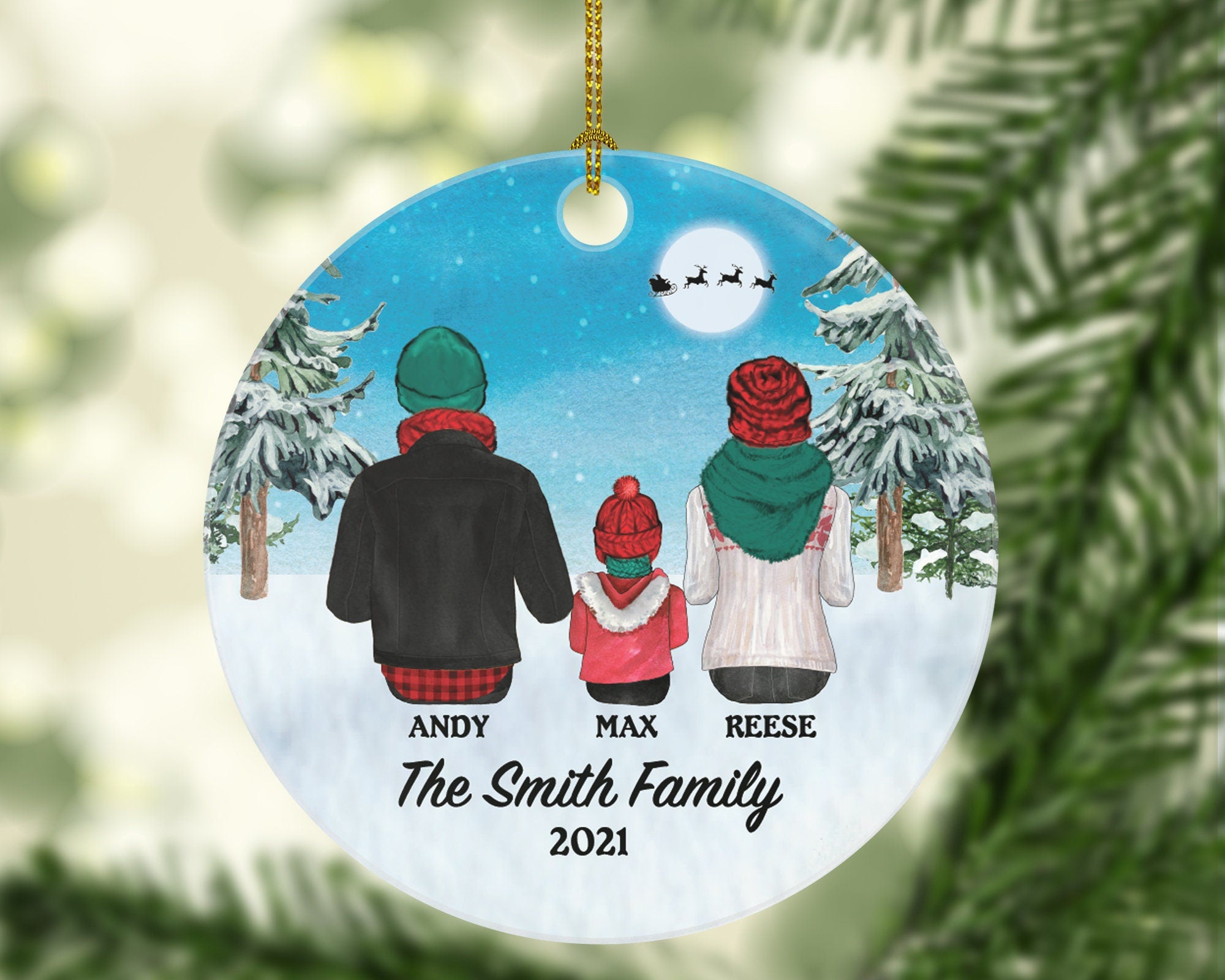 Christmas Family of 3 Personalized Ornament - First Christmas New Baby Girl Boy Parents Mother Father Mom Dad Gift Kid Child Gift
