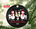 Family of 5 Personalized Ornament with Cat Dog Pet, 5 Snowmen Personalized Christmas ornament, Snowman family ornament, Big Family Christmas