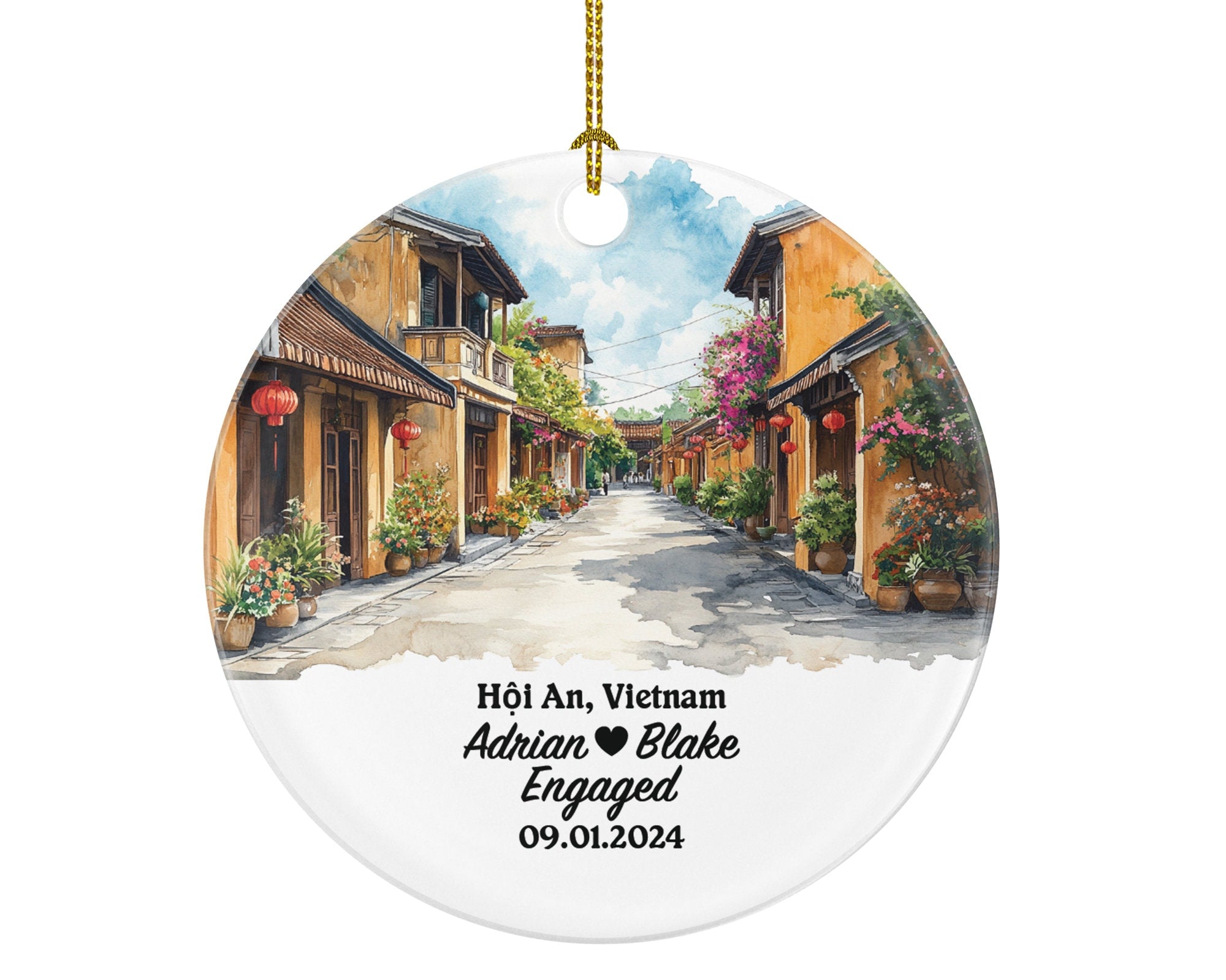 Hội An Christmas Ornament Personalized - Vietnam Engaged Married Family Together Couple Travel Honeymoon Engagement Marriage