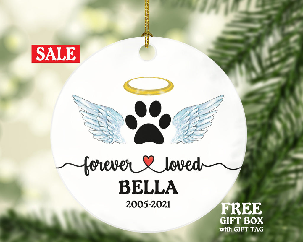 Forever Loved Dog Memorial Ornament - Personalized with Name and Date Pet Memorial Gift for Pet Owner Paw Print Pet Ornament for Pet Lover