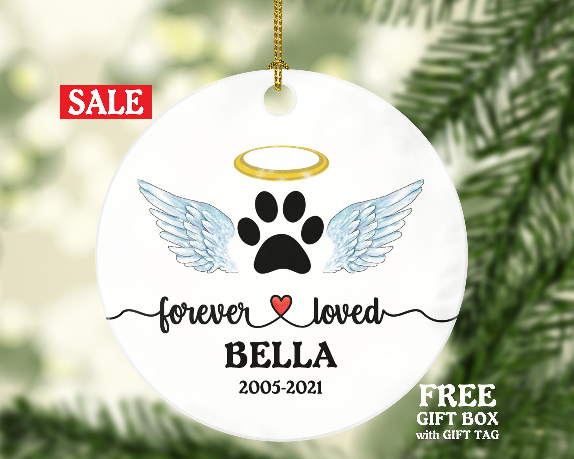 Forever Loved Dog Memorial Ornament - Personalized with Name and Date Pet Memorial Gift for Pet Owner Paw Print Pet Ornament for Pet Lover
