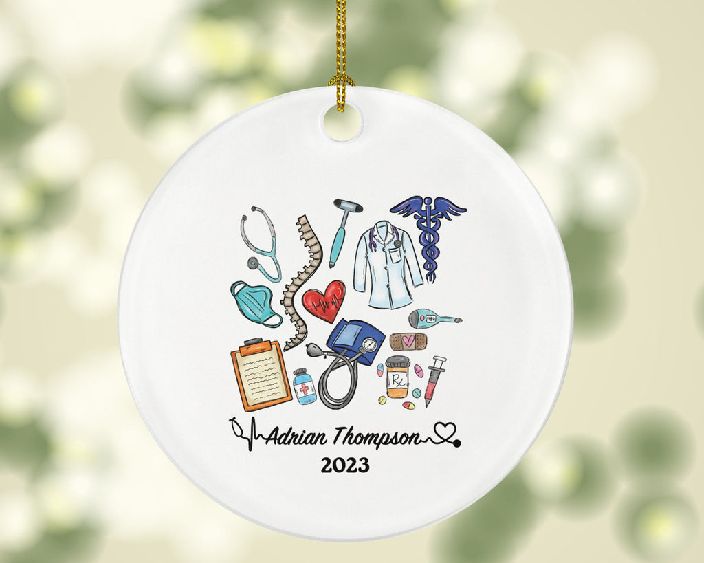 Doctor Christmas Ornament Personalized - Nurse Ambulance Aid Therapist Surgeon Medical Dr Physician Gift for MD RN - Custom Name Year