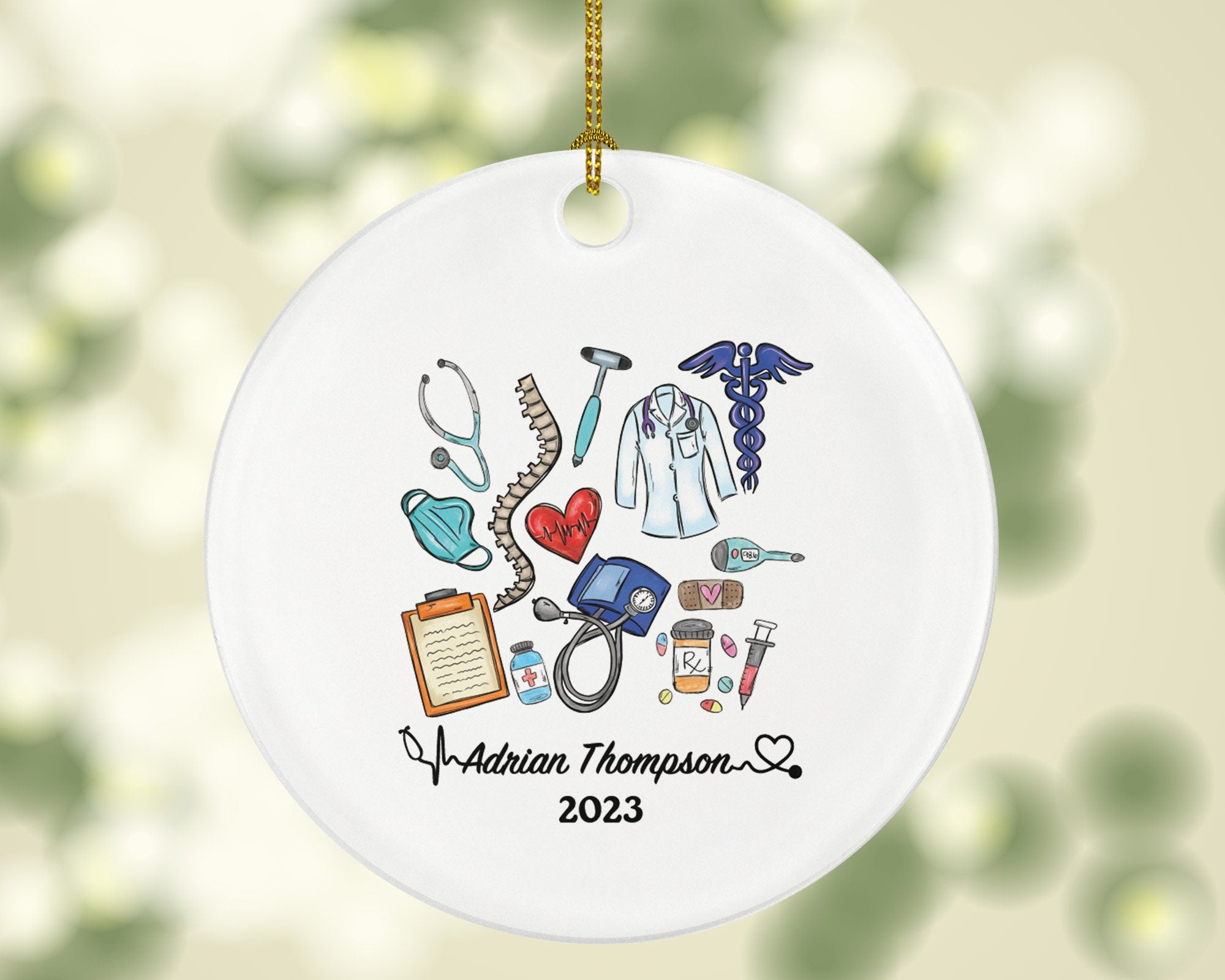 Doctor Christmas Ornament Personalized - Nurse Ambulance Aid Therapist Surgeon Medical Dr Physician Gift for MD RN - Custom Name Year