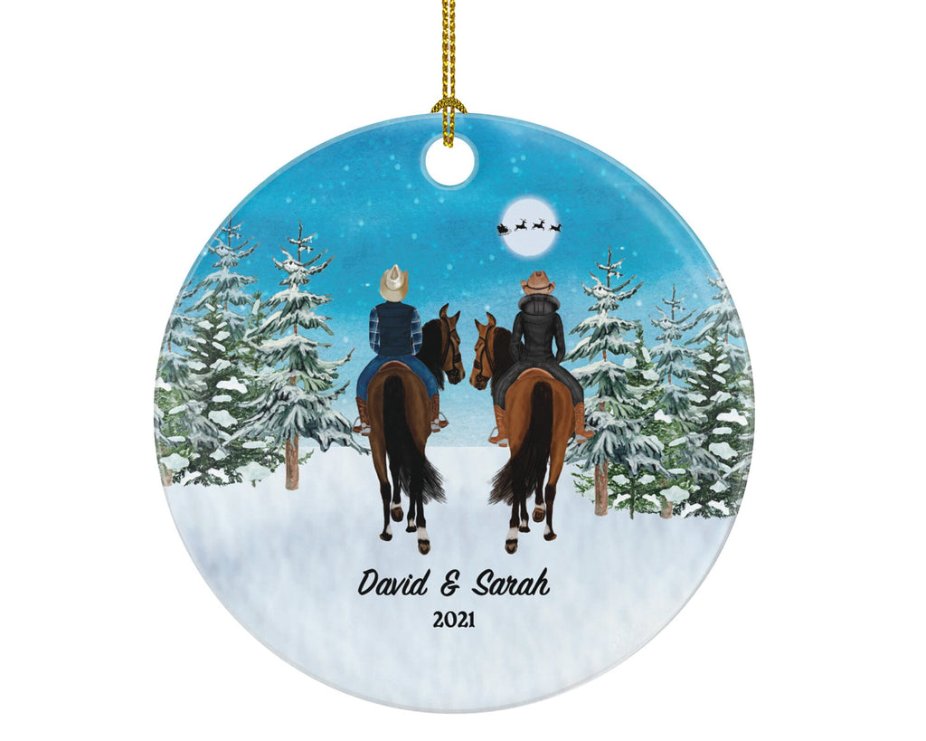 Riding a Horse Rider Christmas Ornament Personalized | Lover Gift on a Horse Male and Female Couple Custom Names Boy and Girl