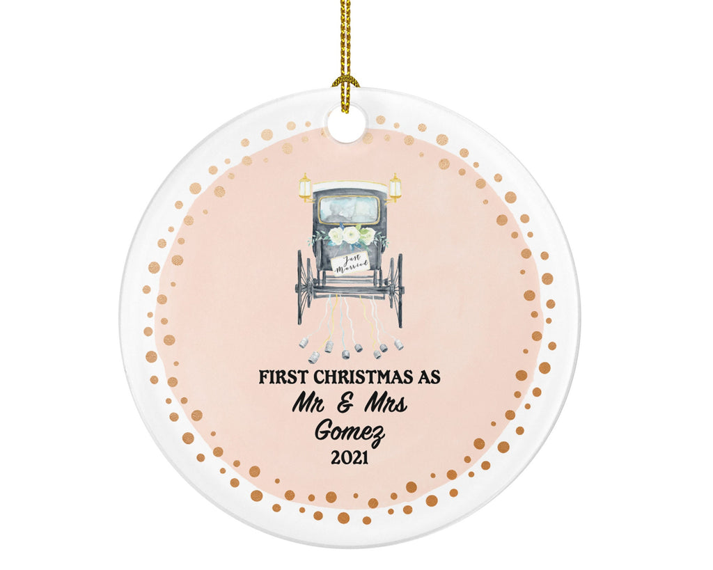 First Christmas Mr & Mrs Wedding Ornament Personalized - Just Married Phaeton with Horse Carriage Vintage Wedding Gift Couple Newlywed Bride