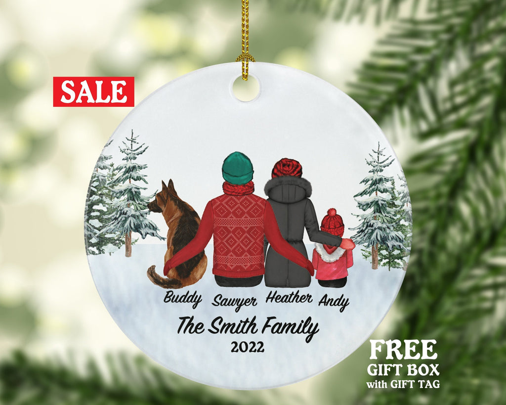 Family of 3 Baby and Dog Cat Pet Personalized Christmas Ornament Custom Fur New Infant Mom Dad Newborn Gift Lover Owner Holiday Rescue