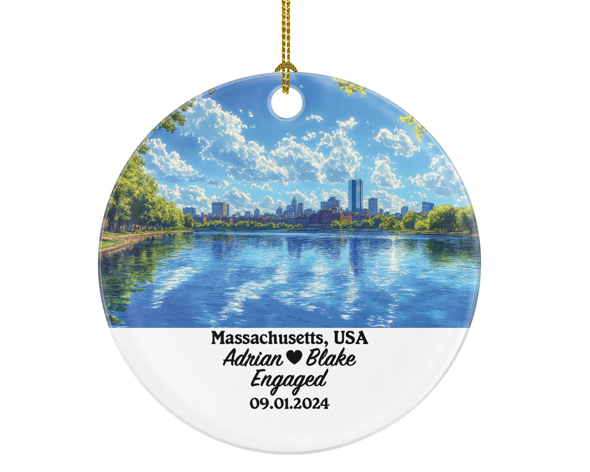 Massachusetts Christmas Ornament Personalized - MA Engaged Married Family Together Couple Travel Honeymoon Engagement Marriage