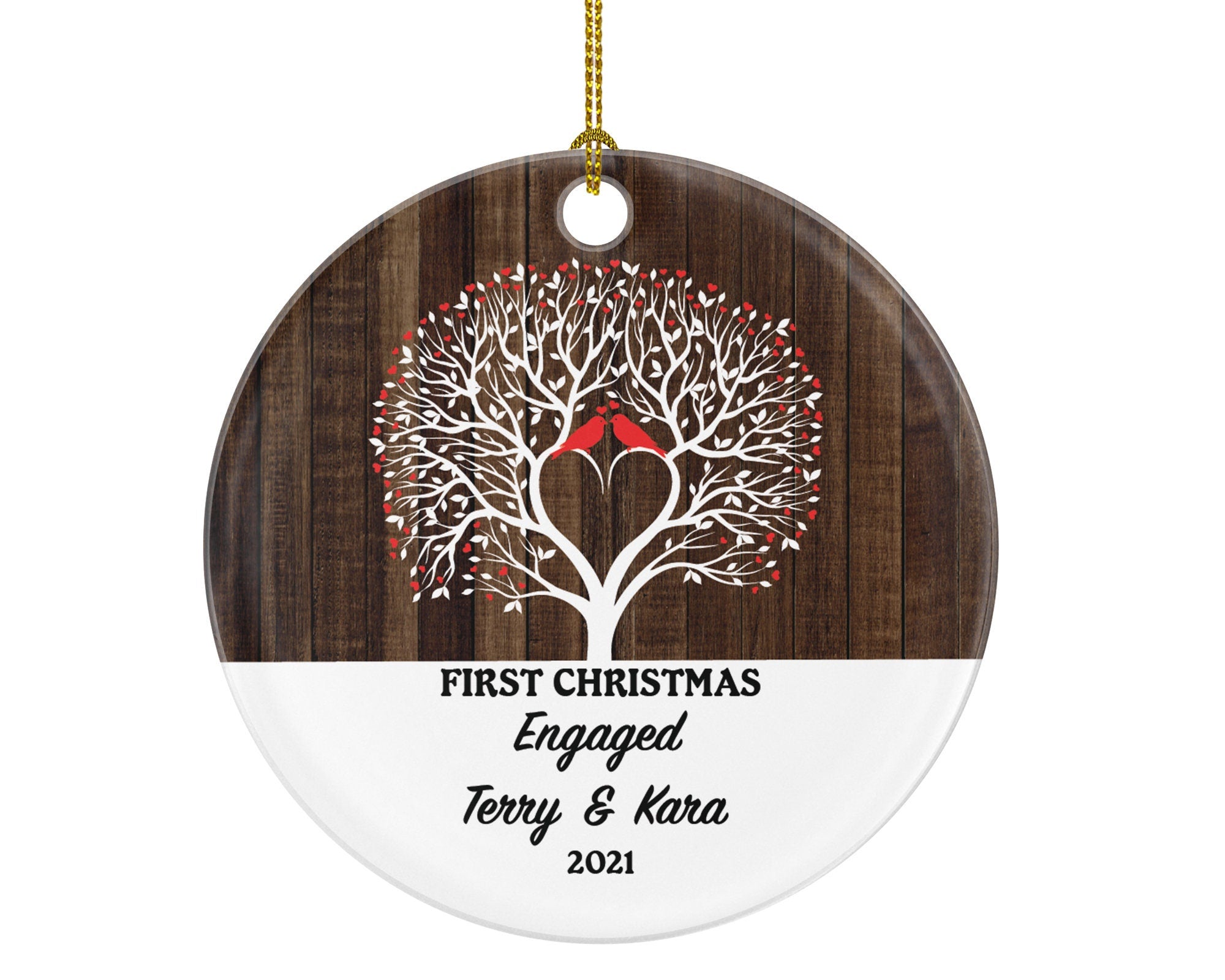 First Christmas Engaged Custom Ornament - Personalized Engagement Announcement Couple Gift - Custom Date Name - Future Husband Wife