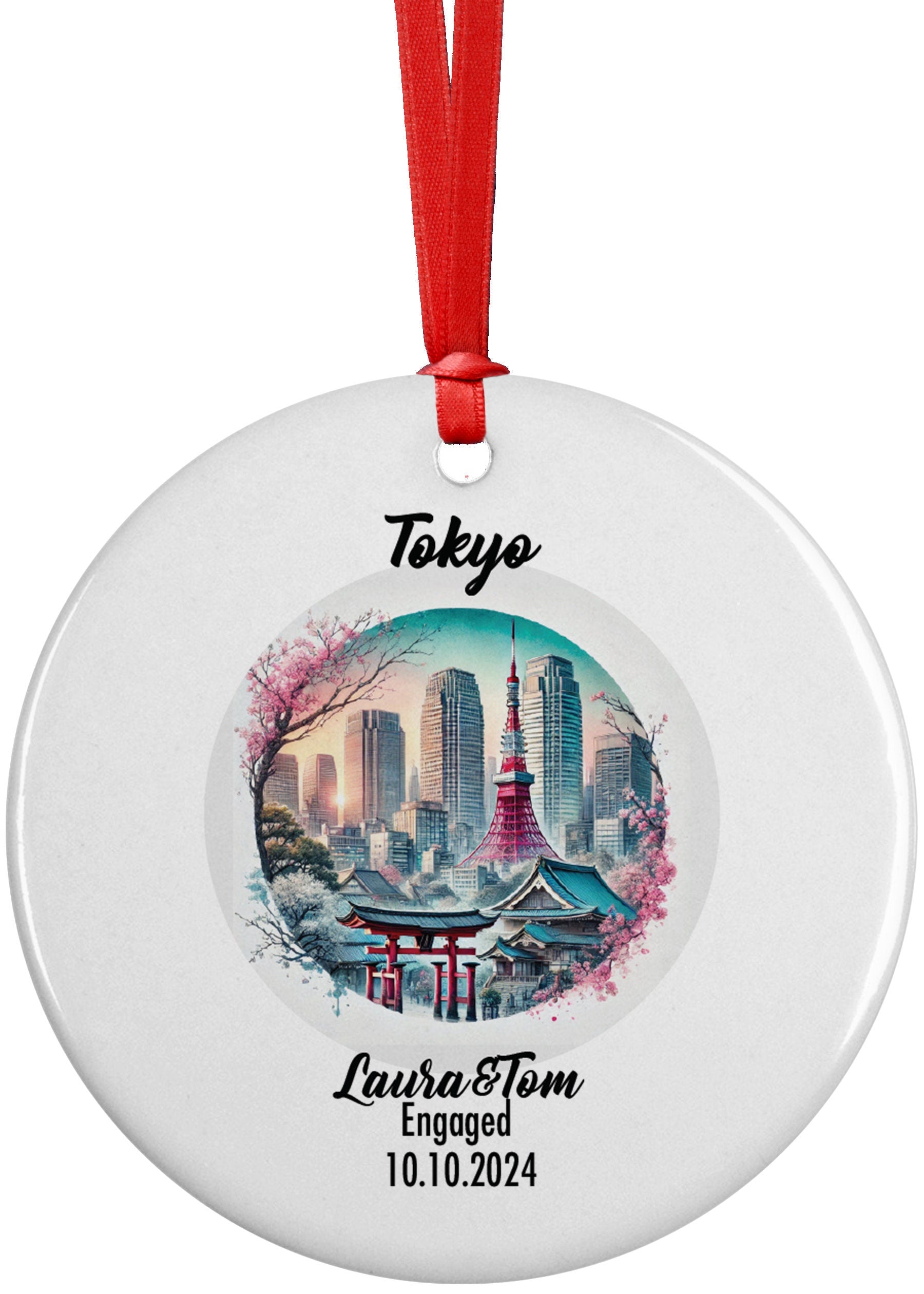 Tokyo, Japan, Ornament, Engagement, Married, Travel, Gift for Engaged Couple, Engagement Gift, Trip, Vacation Souvenir