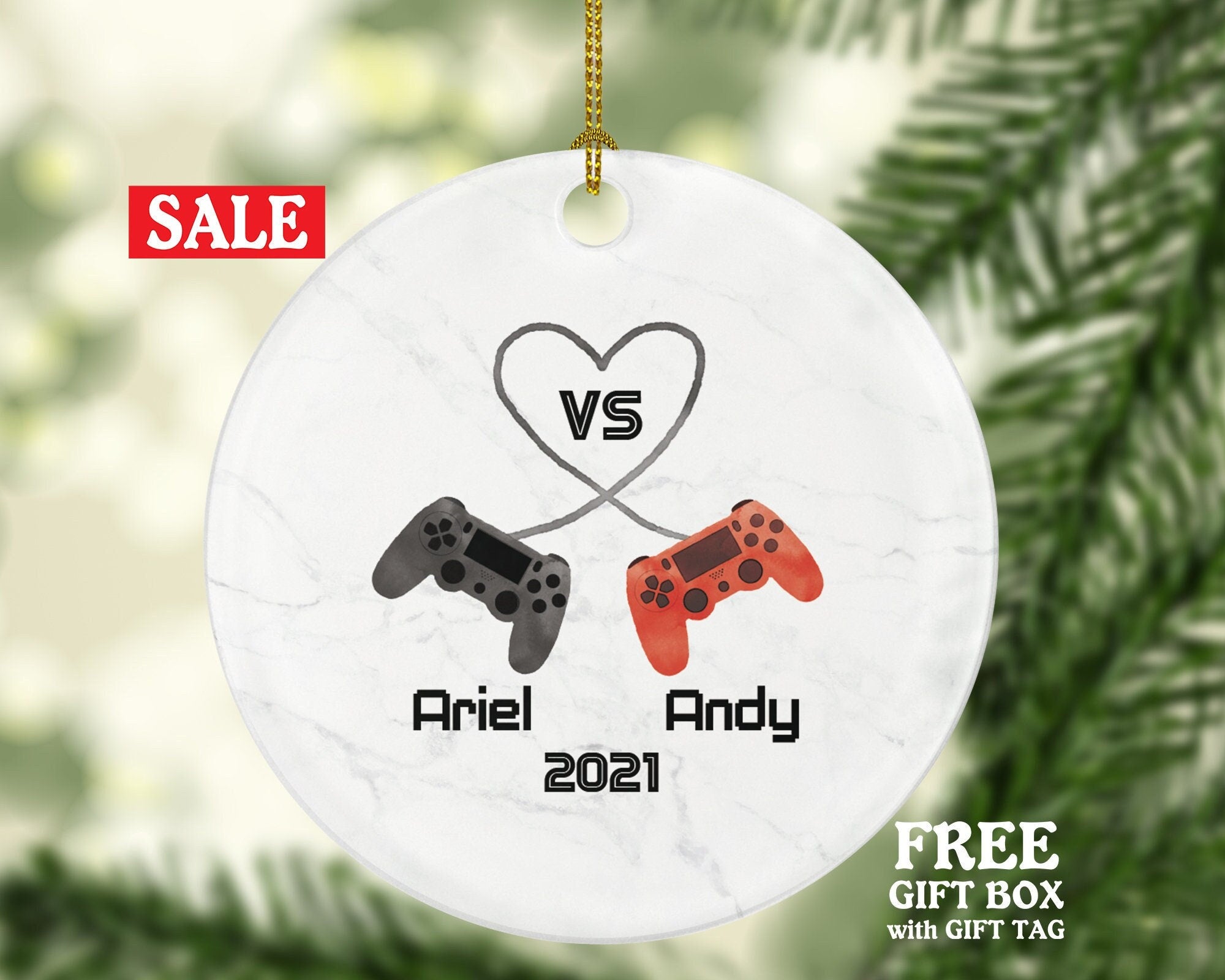 Video Game Playing Gamers Christmas Ornament Personalized for a Couple / Friends / Father and Son -  Controller Addict