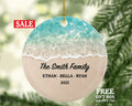 Personalized Family Christmas Ornament - Gift for Family of 2 3 4 5 6 - Custom Family Name Year Christmas Ceramic Ornament - Beach Colors