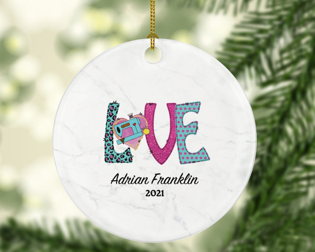 Sewing Love Christmas Ornament Personalized - Sewing Lover - Sewer Quilter Stitcher Tailor Custom Gift - Sewing Machine Tree
