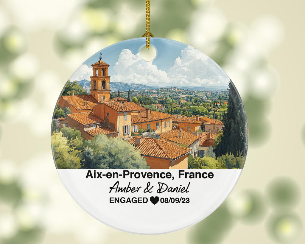 Personalized Aix-en-Provence France Christmas Ornament, Cours Mirabeau, Mr & Mrs Wedding, Engagement, or Honeymoon Keepsake for Couples