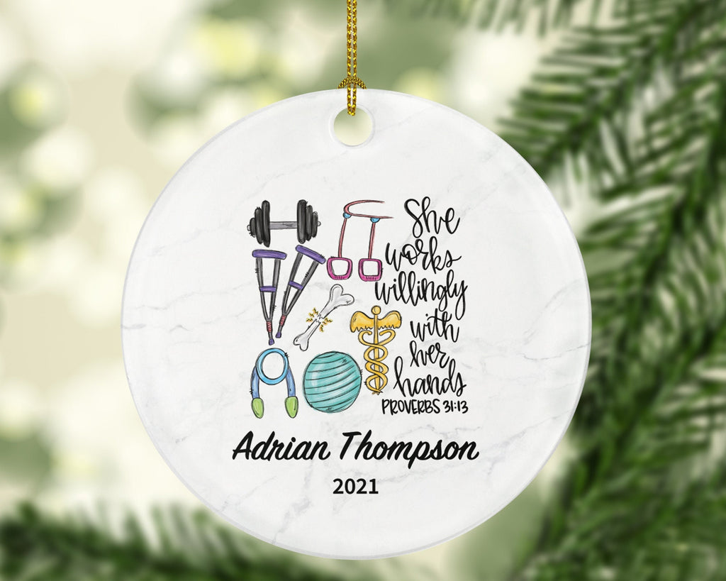 Physical Therapist Christmas Ornament for Female, PT Personalized Gift, Physiotherapist Ornament, Medical Ornament
