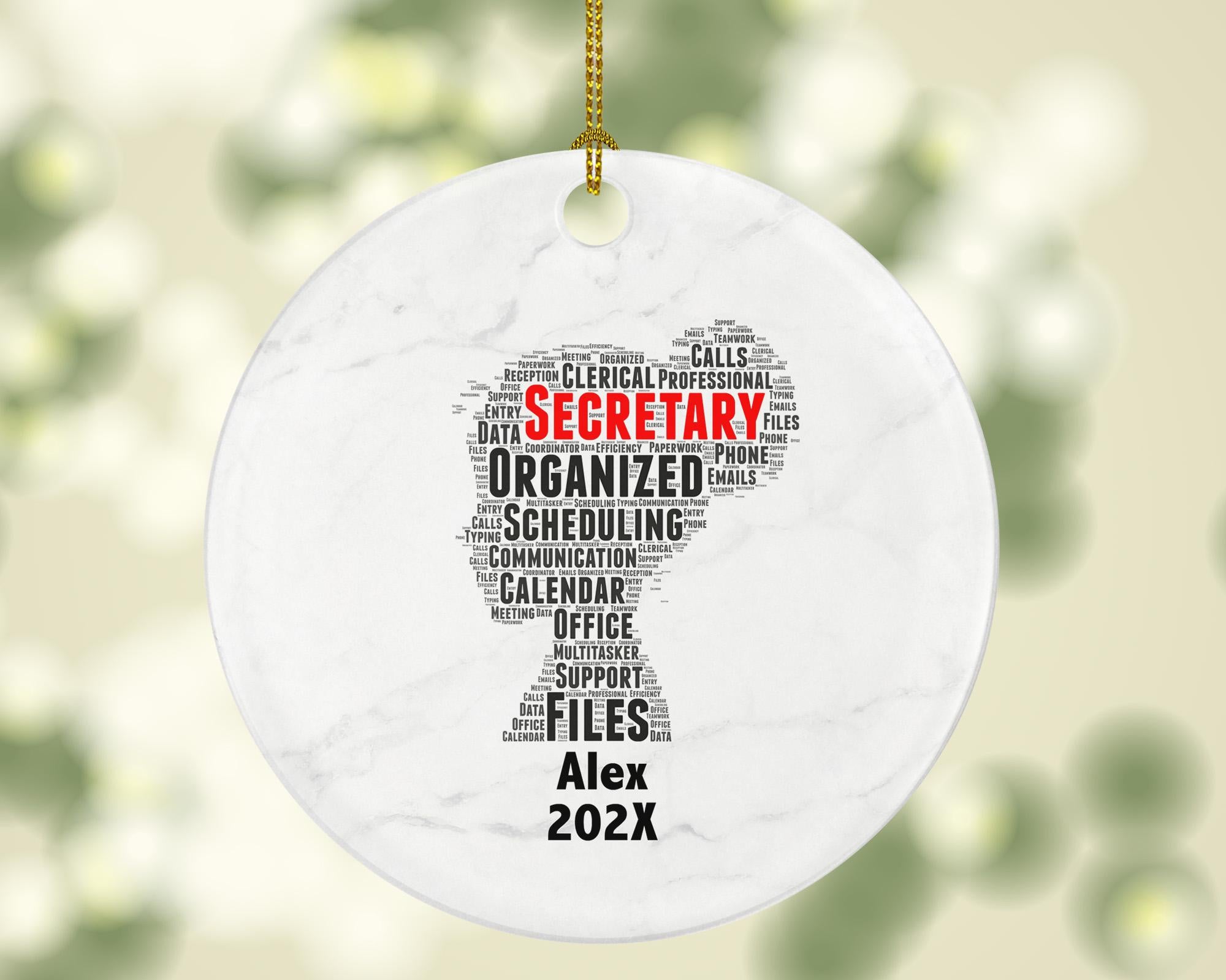 Secretary Ornament, Office Desk Job Gift, Administrative Assistant Word Art Ornament, Personalized Porcelain Keepsake