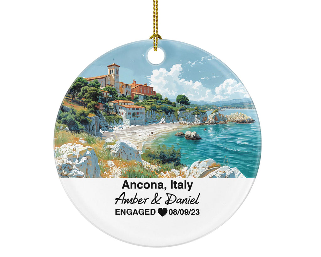 Personalized Ancona Italy Christmas Ornament, Adriatic Sea, Mr & Mrs Wedding, Engagement, or Honeymoon Keepsake for Couples