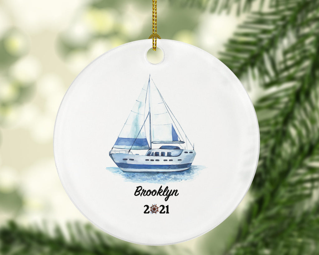 Sailboat Christmas Ornament - Personalized Sailor Custom Sailing Family Boat Gift for Captain
