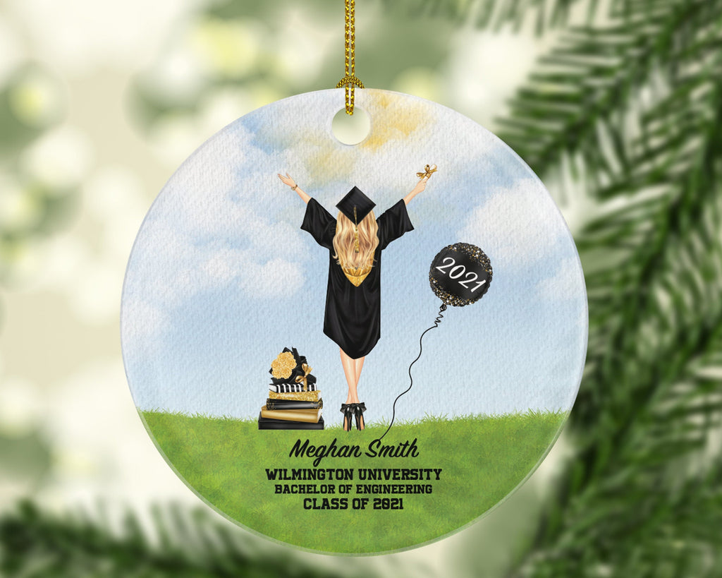Personalized Graduation Female Christmas Ornament - Class of Custom Gift for Graduate Masters Bachelor Doctorate College High School Degree