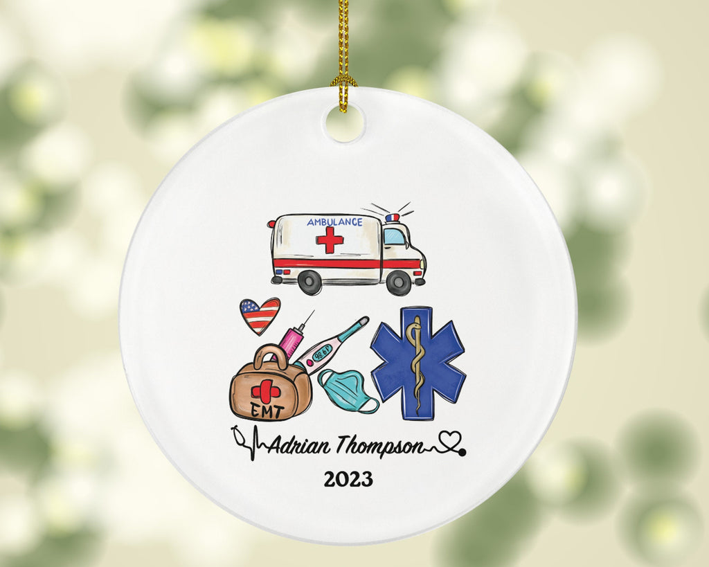 Emergency Medical Technician  EMT Christmas Ornament Personalized - Fist Responder Ambulance Custom Name Year Holiday Gift