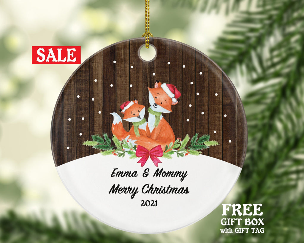 Personalized Single Mother of Baby and Kid Christmas Ornament - Fox Mom Daughter Son Family Boy Girl Foxes Gift For from Parent Mommy Me