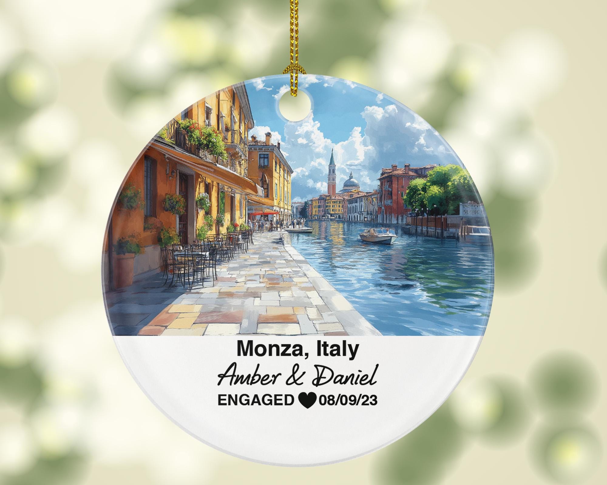 Custom Monza Italy Ornament, Monza Park, Museo e Tesoro del Duomo, Personalized Couple Gift, Celebrate Wedding, Engagement, Honeymoon