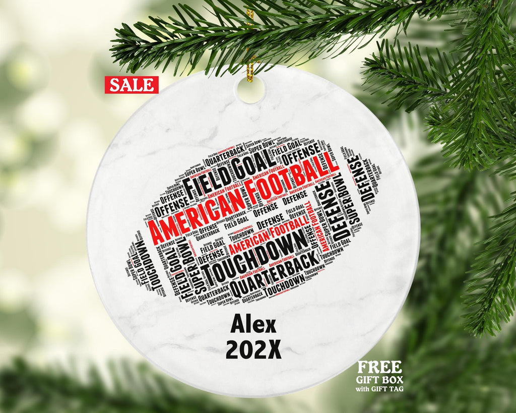 Personalized American Football Christmas Ornament – Custom Sports Gift – Quarterback Touchdown Ornament – Football Player Keepsake