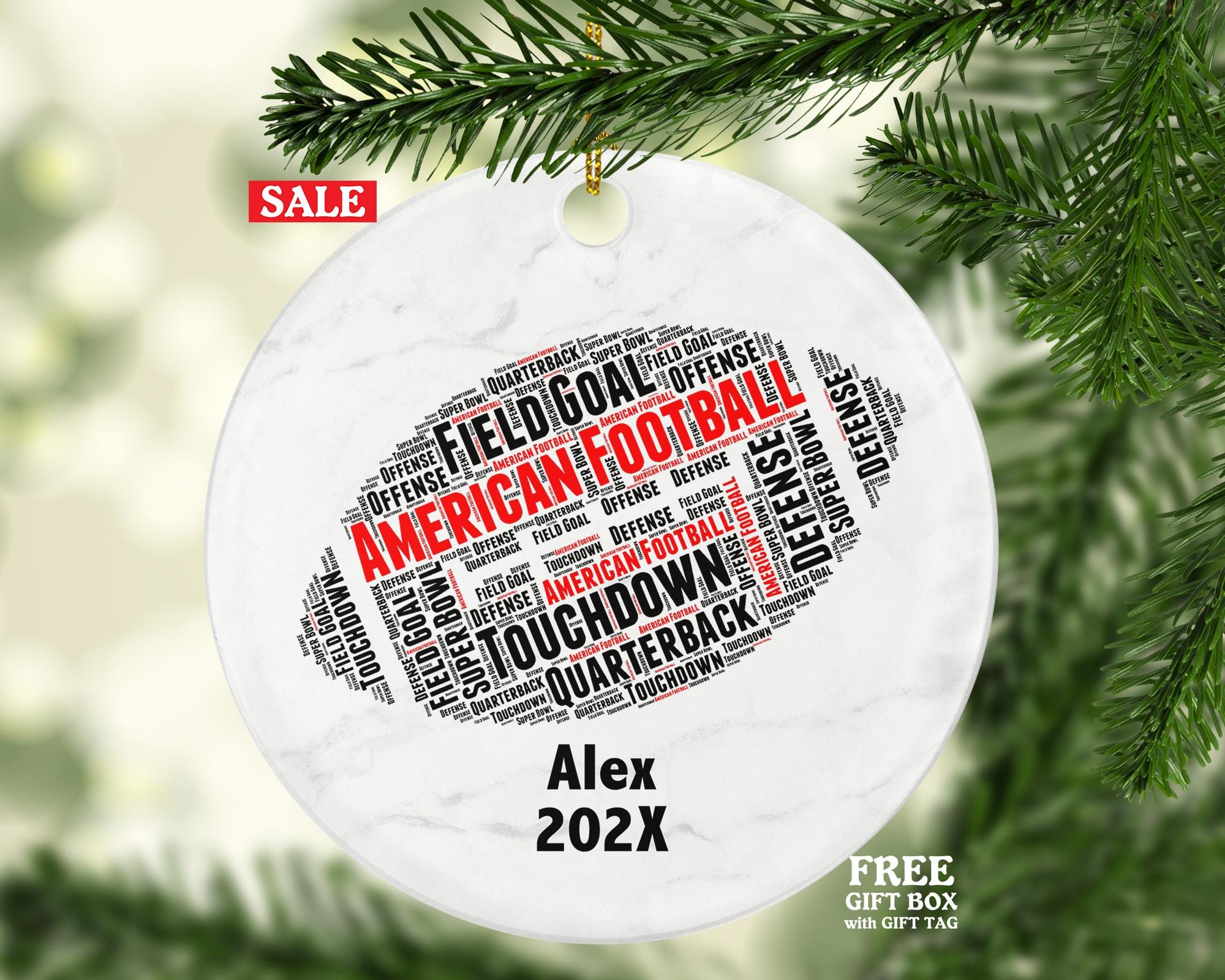 Personalized American Football Christmas Ornament – Custom Sports Gift – Quarterback Touchdown Ornament – Football Player Keepsake
