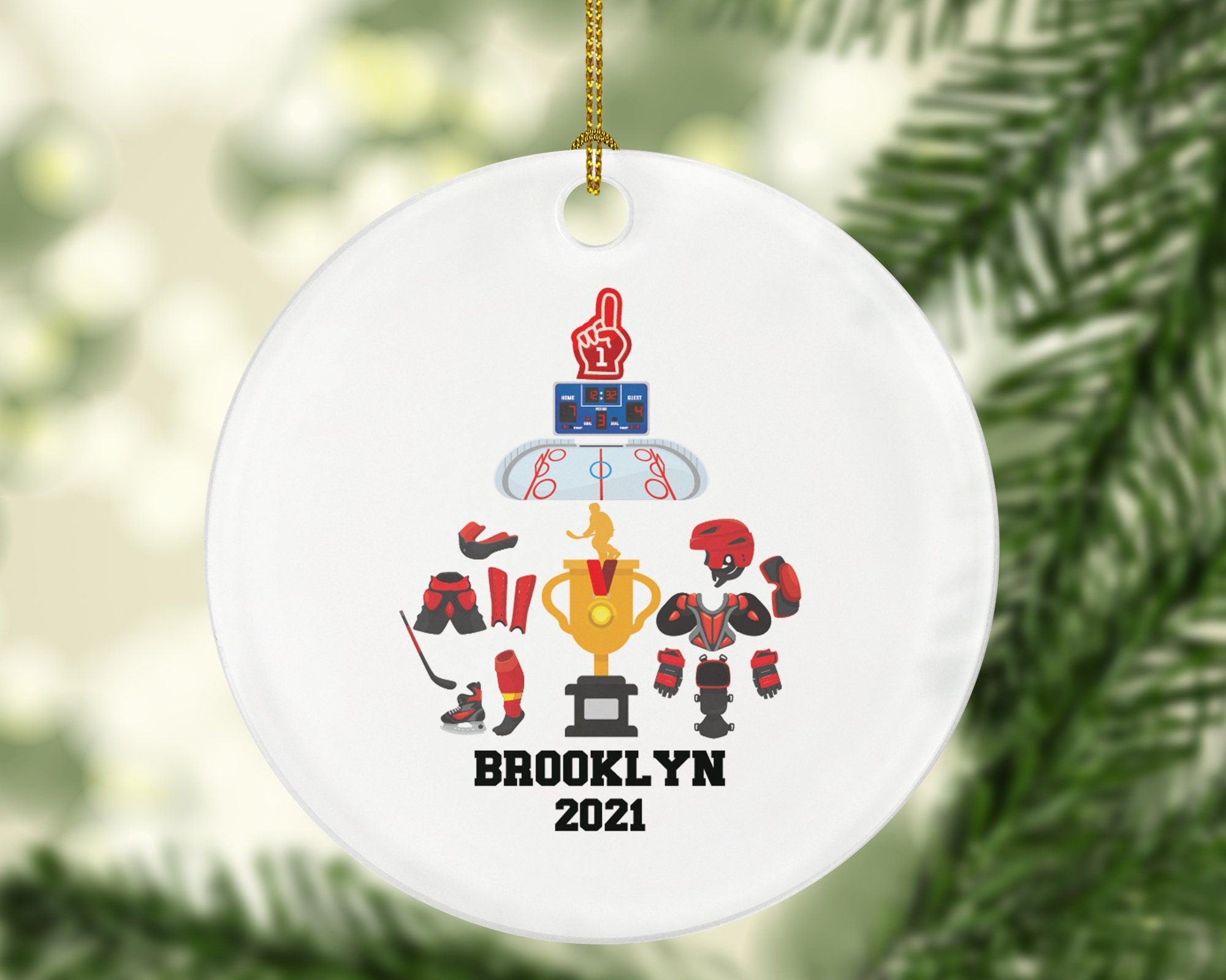 Ice Hockey Player Christmas Ornament, Personalized Hockey Team Coach Gift, Hockey Game Lover