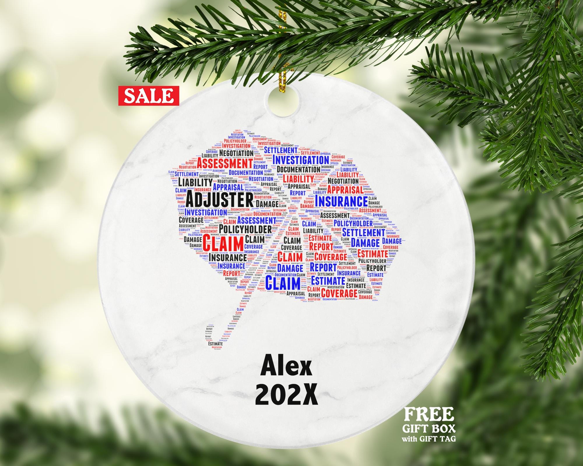 Personalized Insurance Adjuster Christmas Ornament – Custom Career Gift – Claims Specialist Ornament – Insurance Professional Keepsake