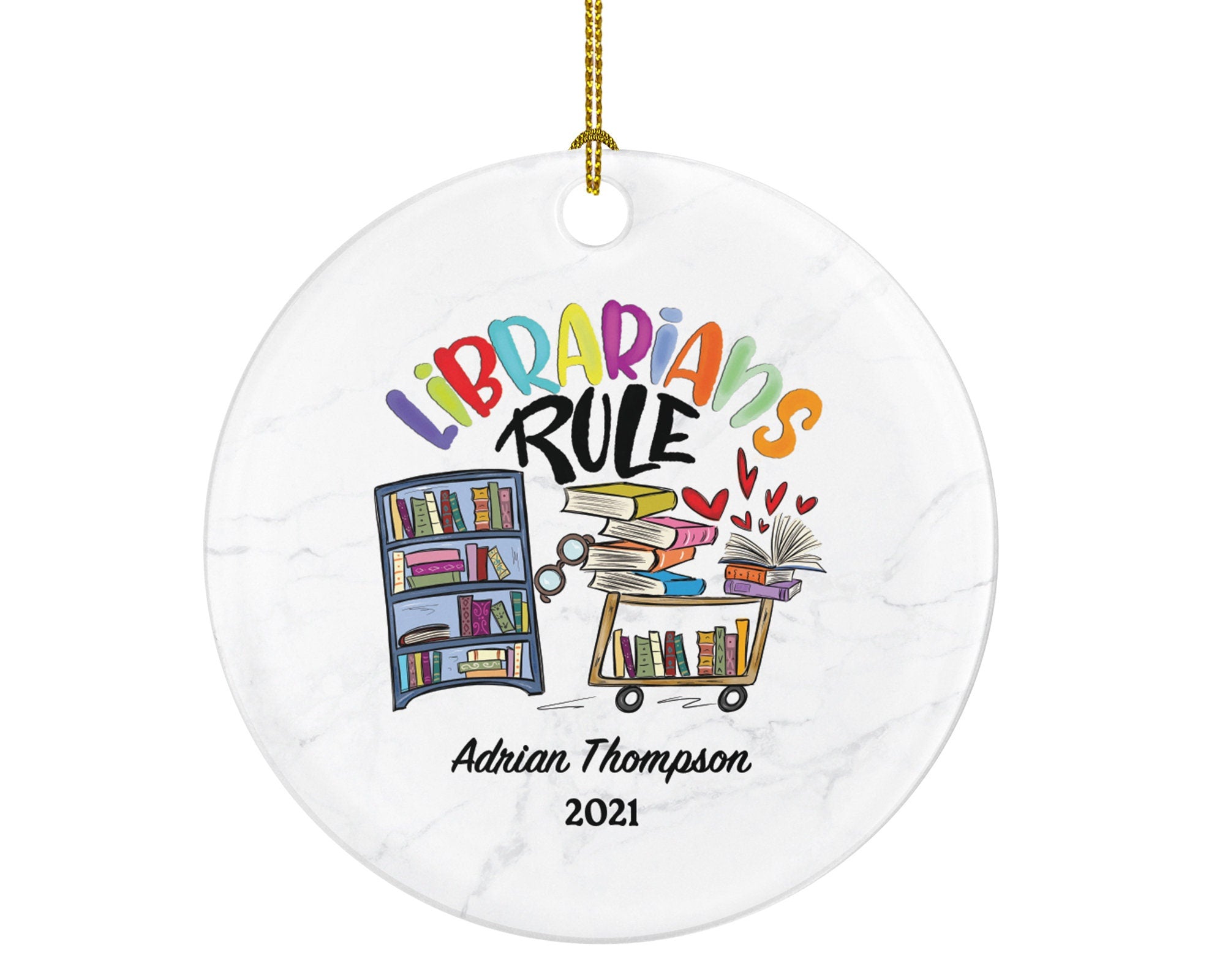 Librarian Christmas Ornament Personalized, Library Worker Bookworm Gift Custom Name