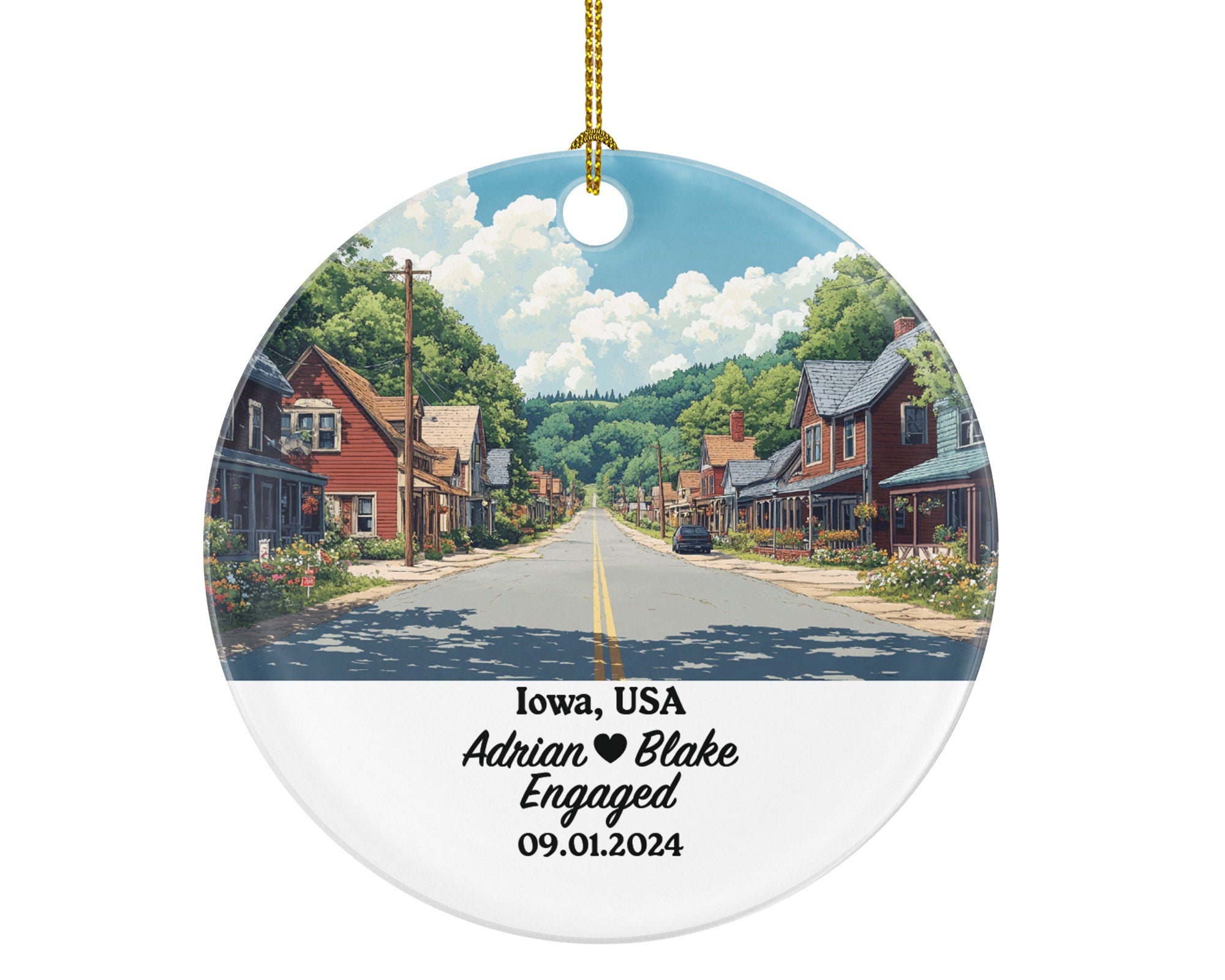 Iowa Christmas Ornament Personalized - IA Engaged Married Family Together Couple Travel Honeymoon Engagement Marriage