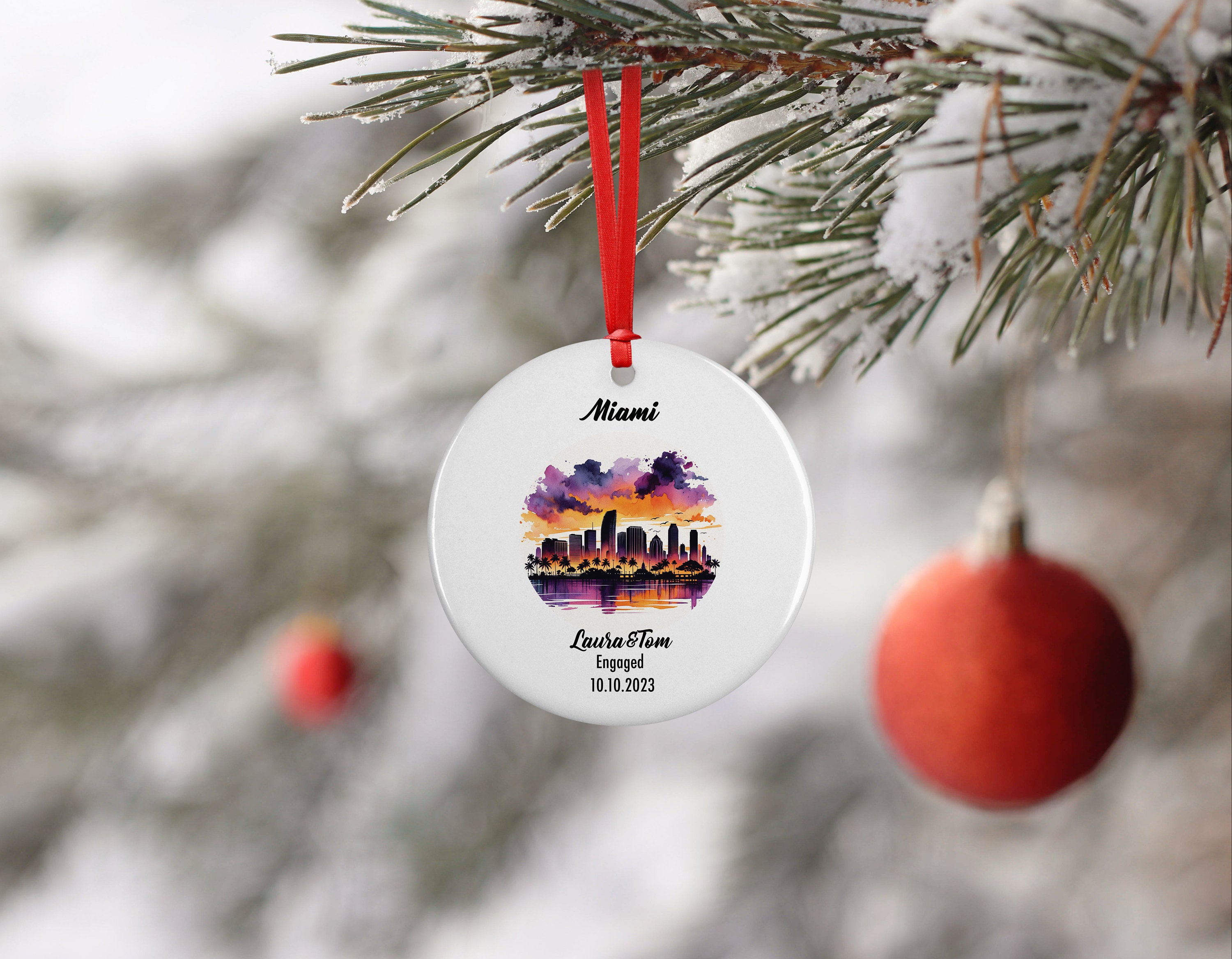 Miami Ornament, Engagement, Married, Travel, Gift for Engaged Couple, Engagement Gift, Trip, Vacation Souvenir