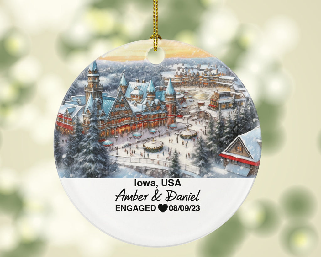 Iowa Christmas Ornament Personalized - IA Engaged Married Family Together Couple Travel Honeymoon Engagement Marriage