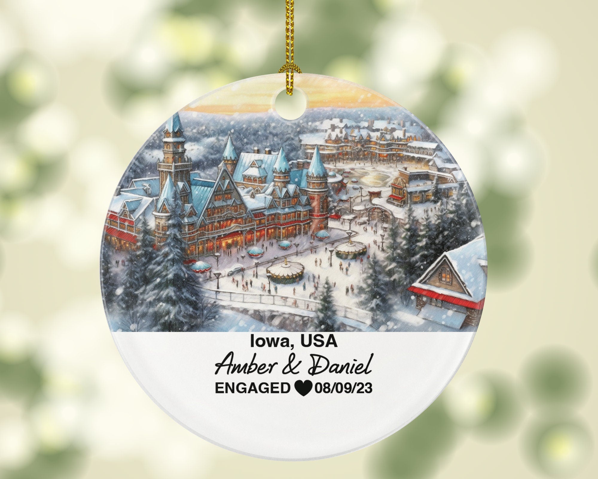 Iowa Christmas Ornament Personalized - IA Engaged Married Family Together Couple Travel Honeymoon Engagement Marriage