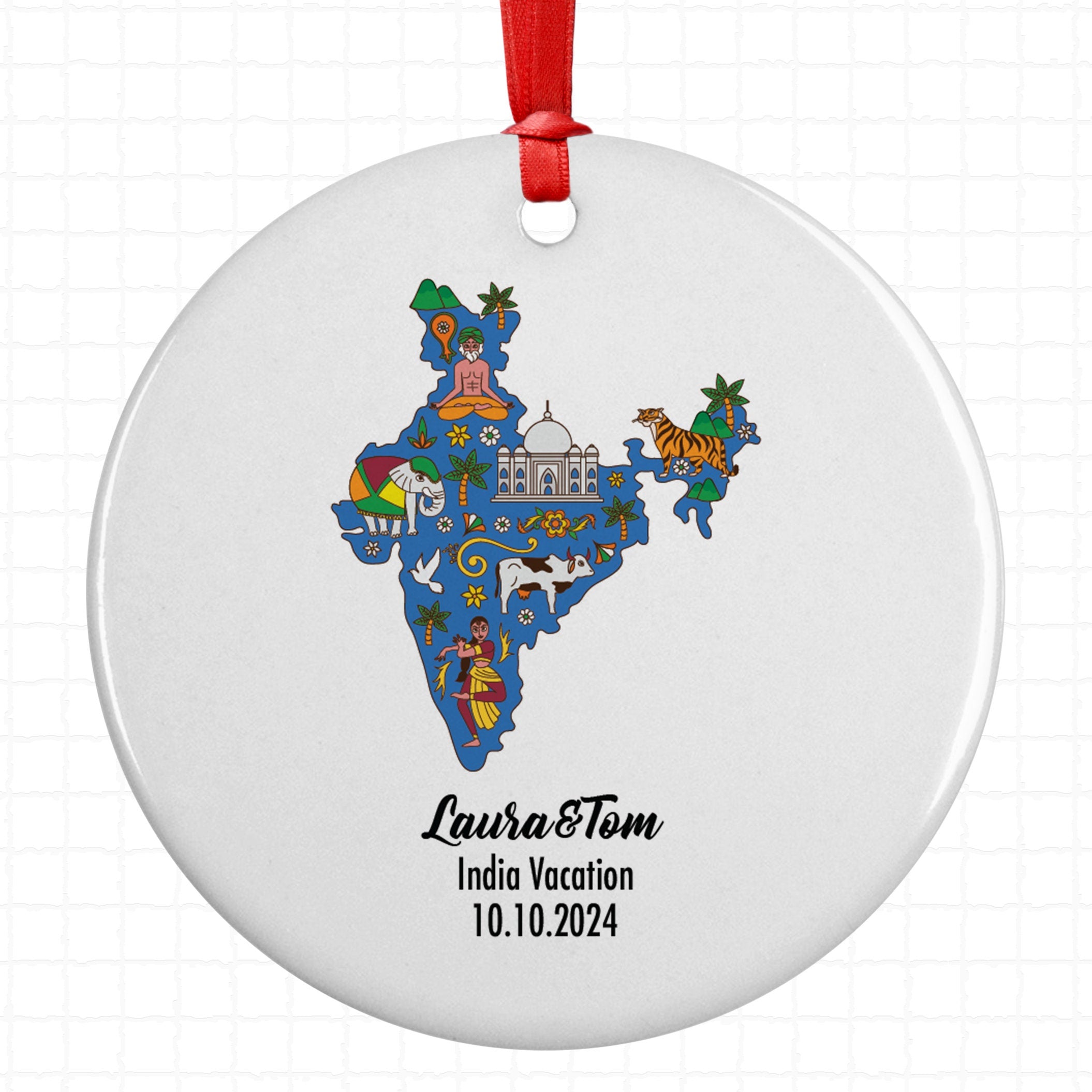 India Cultural Map Ornament, Engagement, Married, Travel, Gift for Engaged Couple, Engagement Gift, Trip, Vacation Souvenir