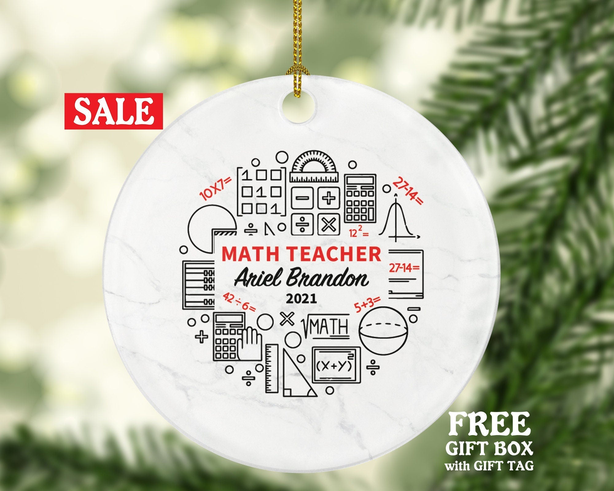 Math Teacher Christmas Ornament Personalized, Math Teacher Christmas Tree Ornament, Math Teacher Christmas Tree Decor