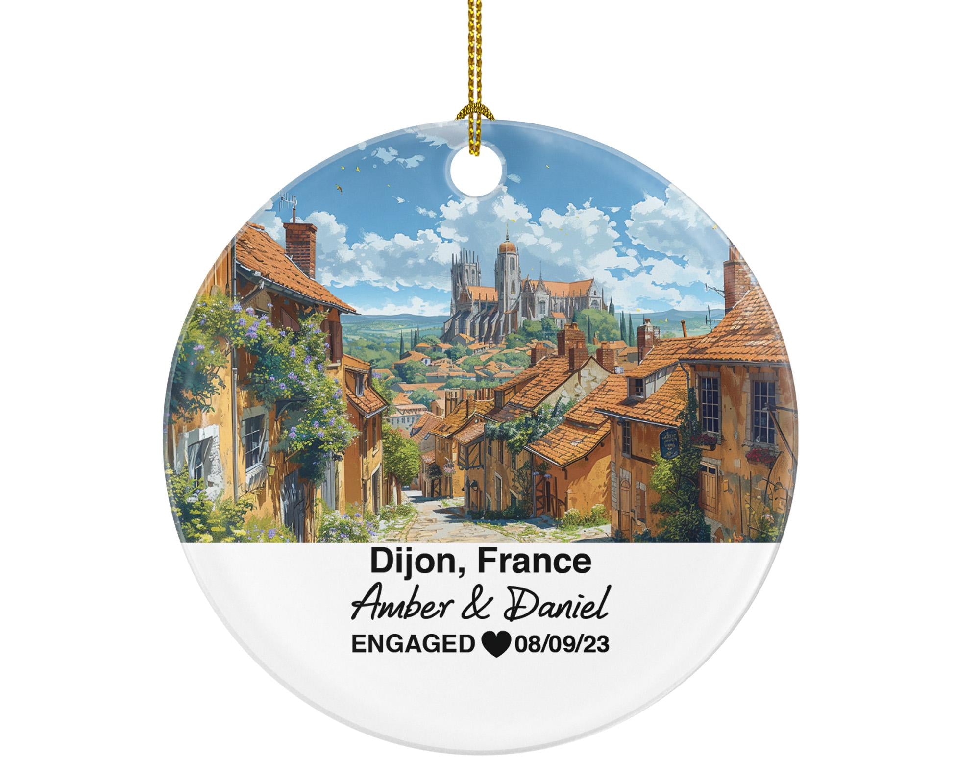Personalized Dijon France Christmas Ornament, Mustard Heritage, Mr & Mrs Wedding, Engagement, or Honeymoon Keepsake for Couples