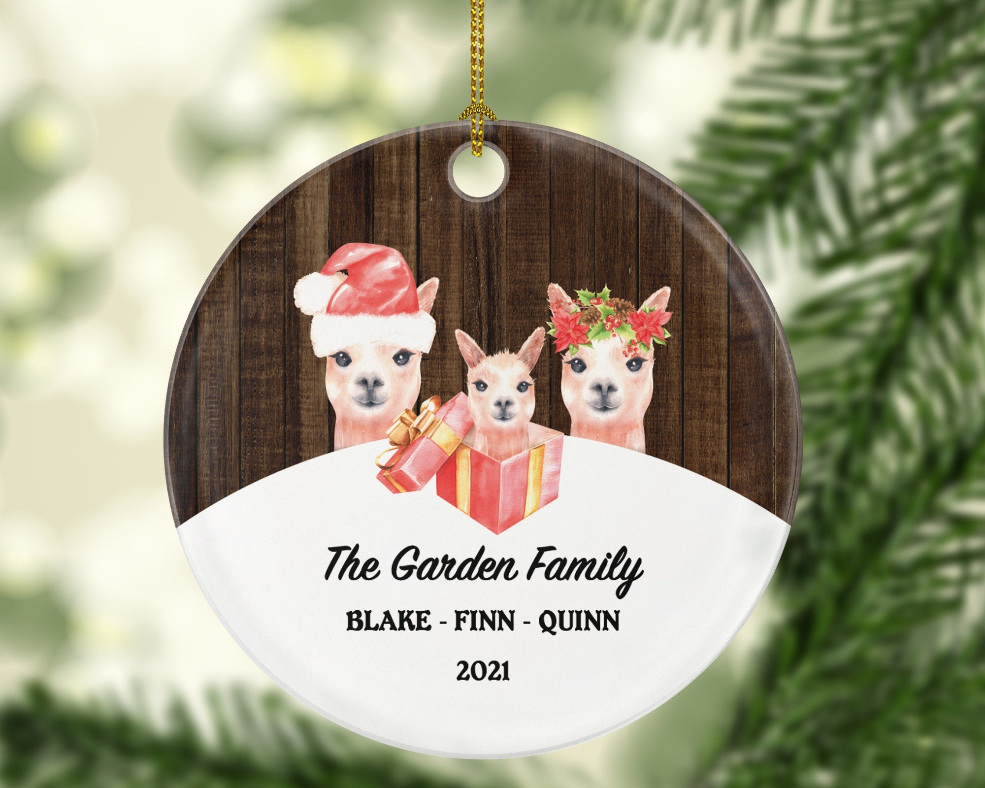 Family of 3 Personalized Ornament - First Christmas Llama Family New Baby Girl Boy Parents Mother Father Mom Dad Gift Kid Child