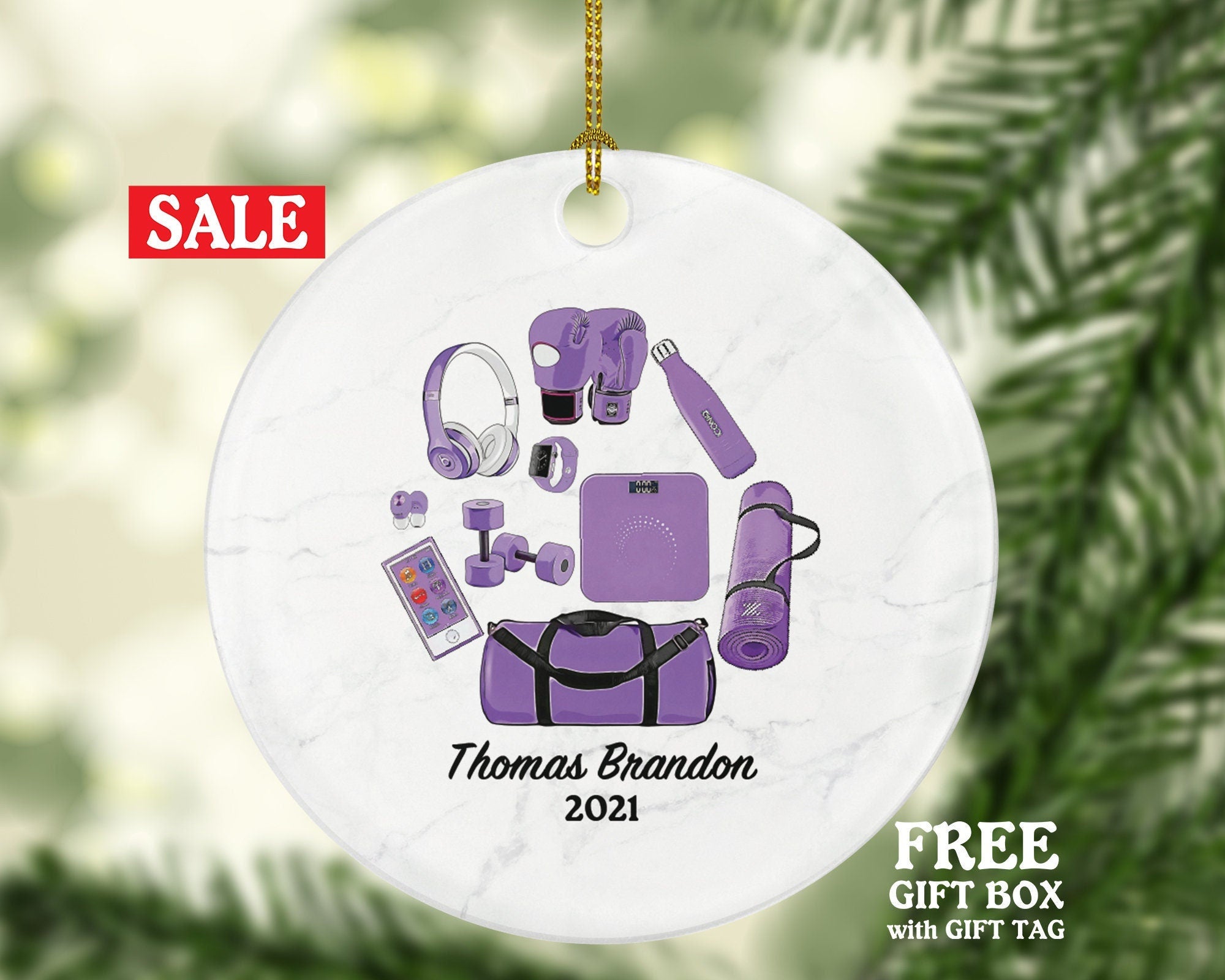 Fitness Pilates Yoga Workout Christmas Ornament Personalized - Personal Trainer Custom Healthy Lifestyle Training Exercise PT Gift